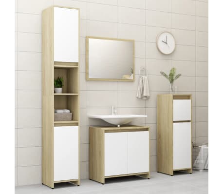 vidaXL 3 Piece Bathroom Furniture Set White and Sonoma Oak Engineered Wood