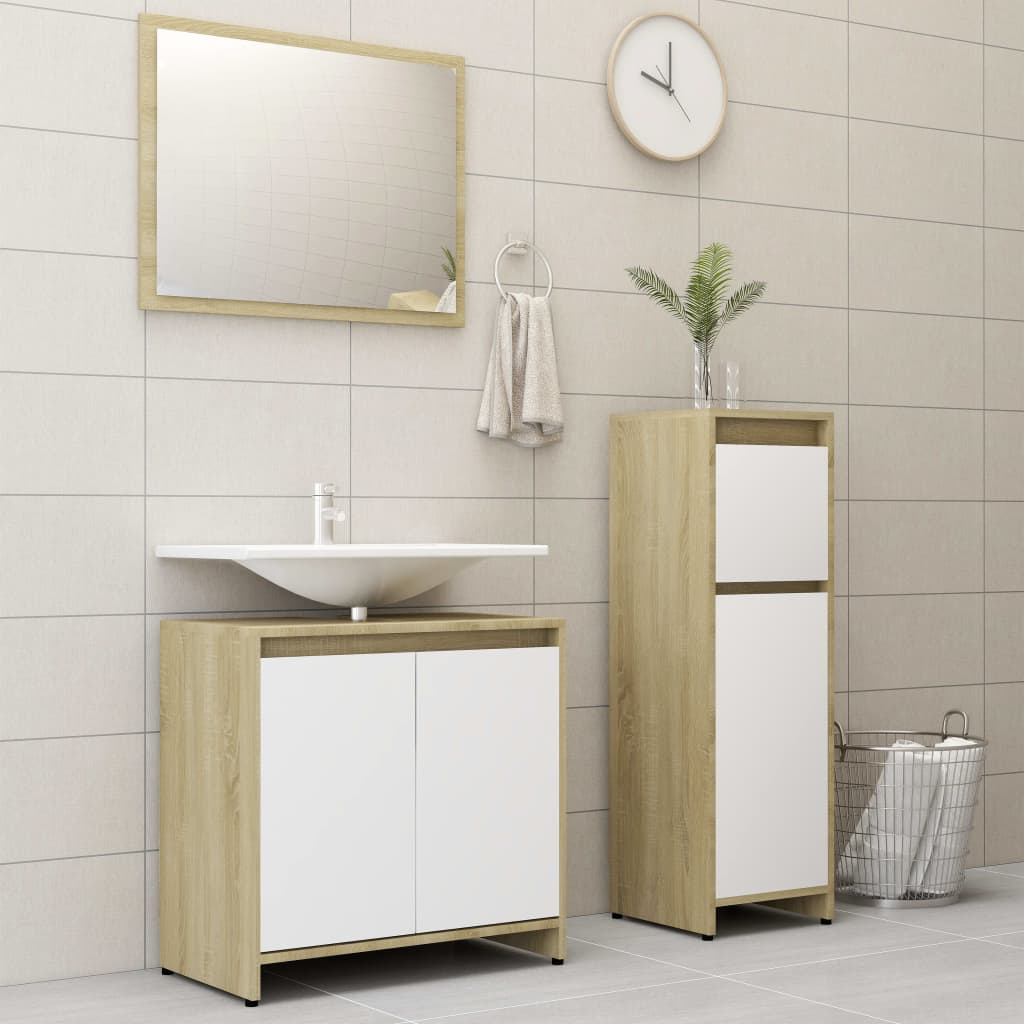 vidaXL Set mobilier de baie, 3 piese, alb și stejar Sonoma, PAL de la vidaxl imagine noua