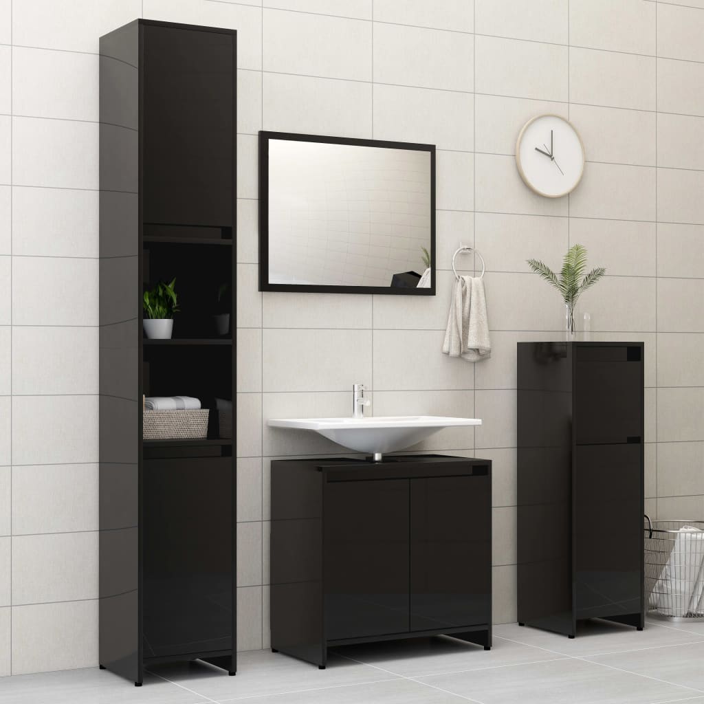 vidaXL 3 Piece Bathroom Furniture Set High Gloss Black Engineered Wood