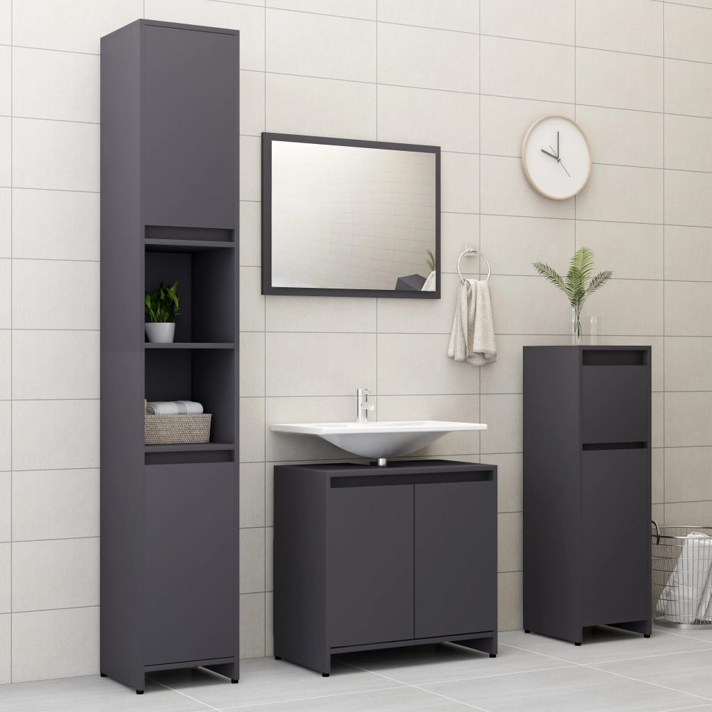 vidaXL 3 Piece Bathroom Furniture Set Gray Engineered Wood