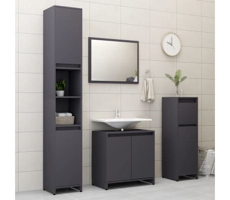 vidaXL 3 Piece Bathroom Furniture Set Grey Engineered Wood