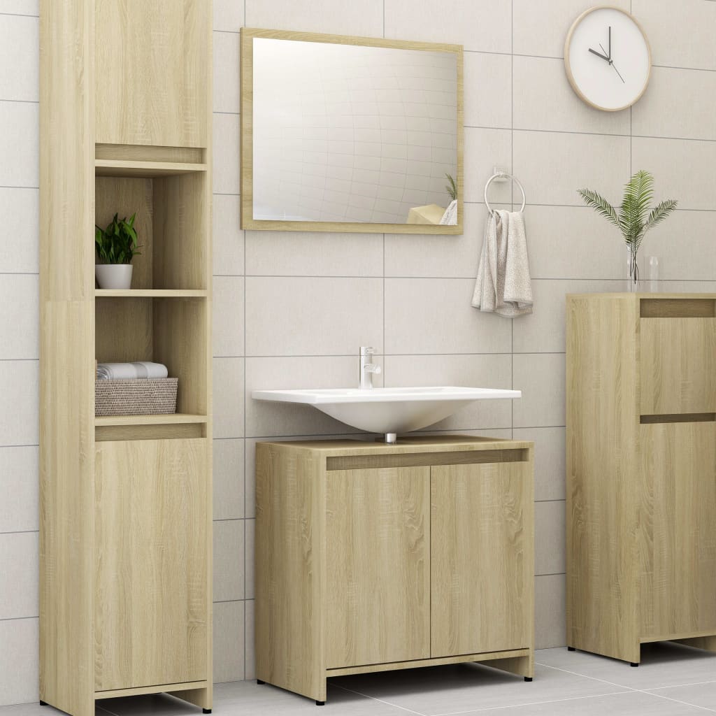 3dílný set koupelnového nábytku dub sonoma dřevotříska