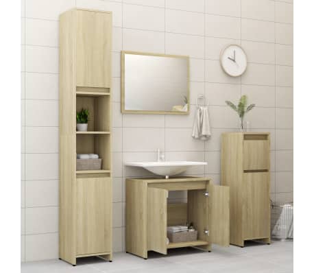 vidaXL Juego de muebles de baño 3 pzas madera ingeniería roble Sonoma