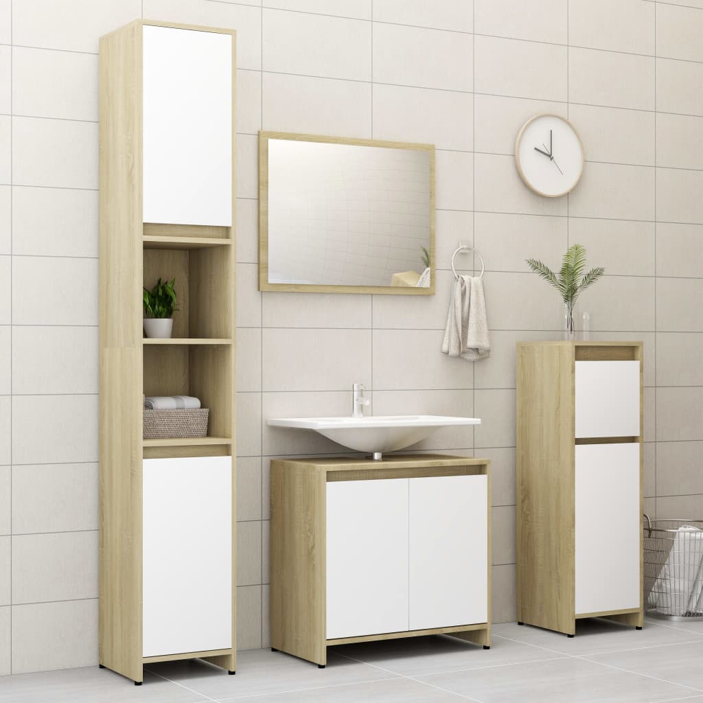 vidaXL Set de muebles de baño 3 pzas madera contrachapada blanco roble