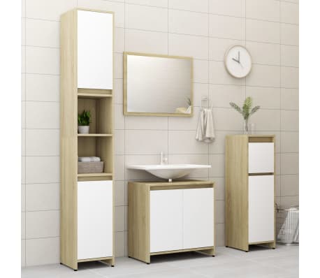 vidaXL Set de muebles de baño 3 pzas madera contrachapada blanco roble