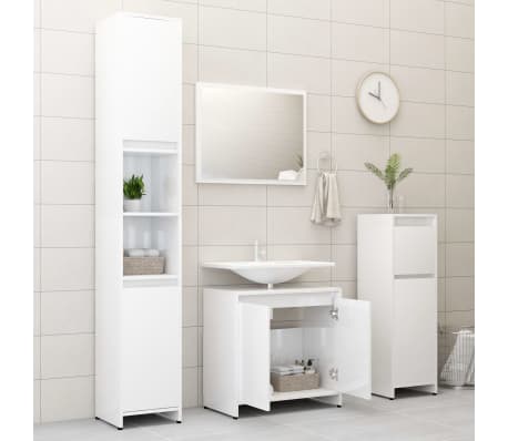 vidaXL 3 Piece Bathroom Furniture Set High Gloss White Engineered Wood