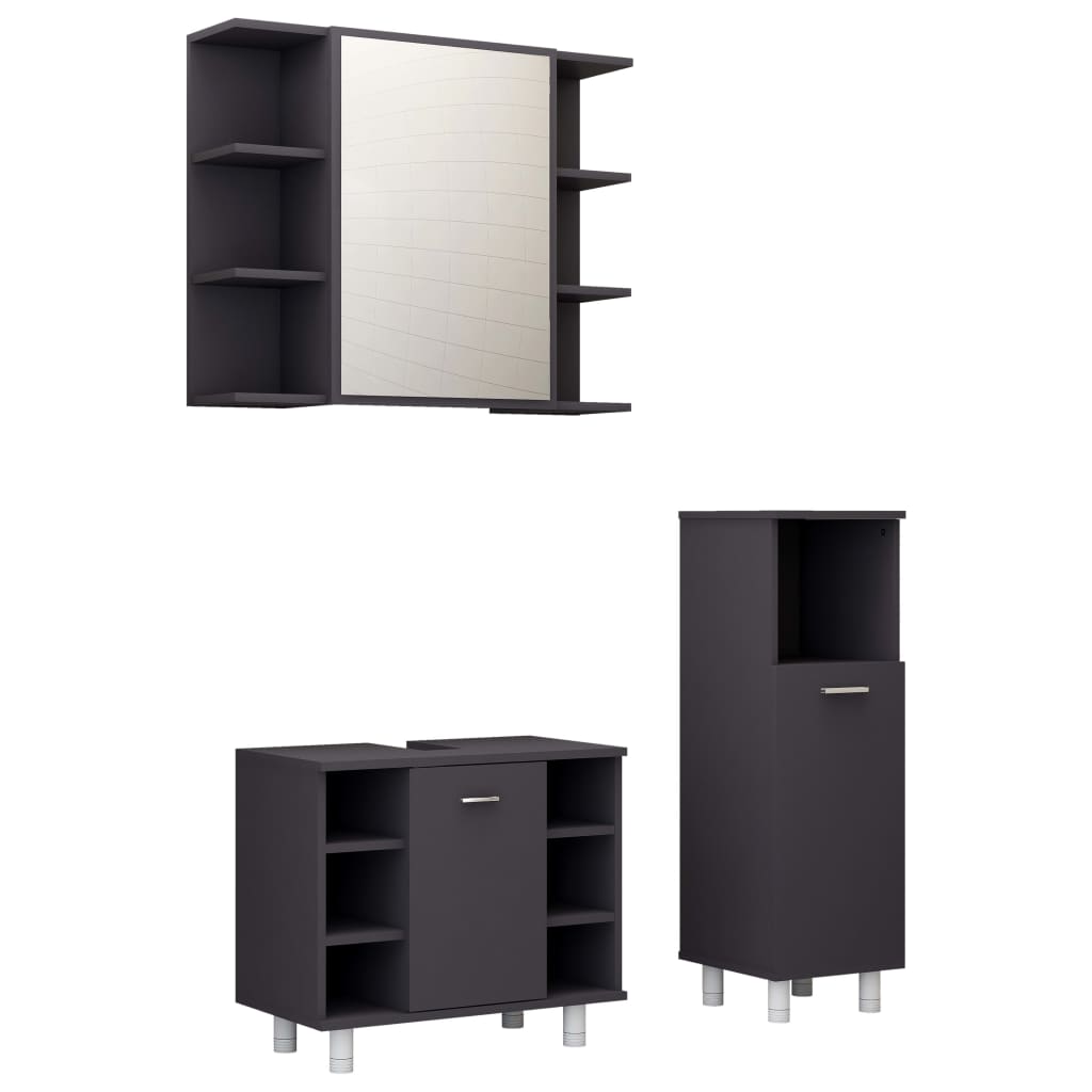 

vidaXL 3 Piece Bathroom Furniture Set Gray Chipboard