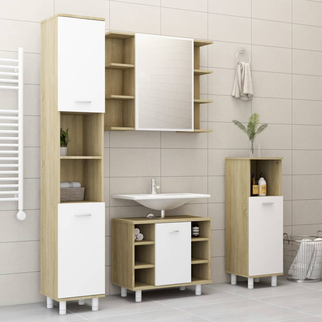 vidaXL Set de muebles de baño 3 pzas madera contrachapada blanco roble