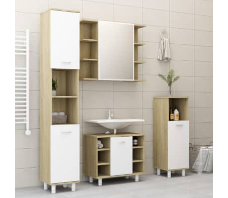 vidaXL Set de muebles de baño 3 pzas madera contrachapada blanco roble