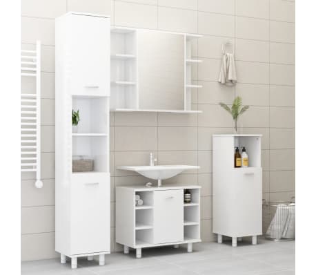 vidaXL 3d&iacute;ln&aacute; koupelnov&aacute; sestava b&iacute;l&aacute; vysok&yacute; lesk kompozitn&iacute; dřevo