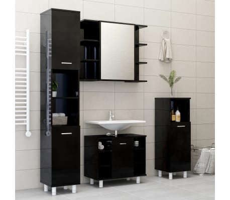 vidaXL Conjunto de muebles de baño 3 piezas aglomerado negro brillante