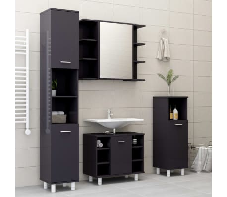 vidaXL Juego muebles de baño 3 pzas madera de ingeniería gris brillo