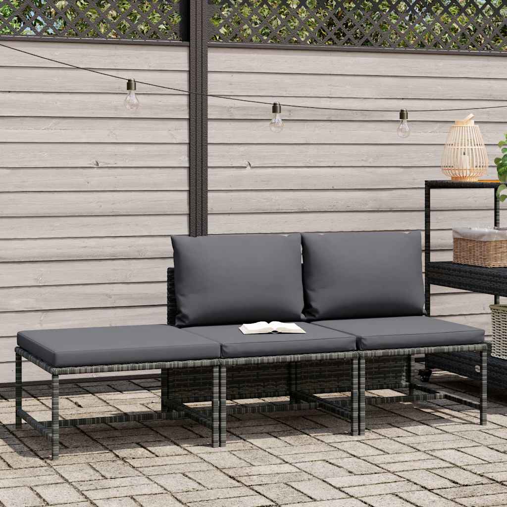 Hjørnedel Til Sofa Med Hynder Polyrattan - Grå / 2x midterdel fodskammel