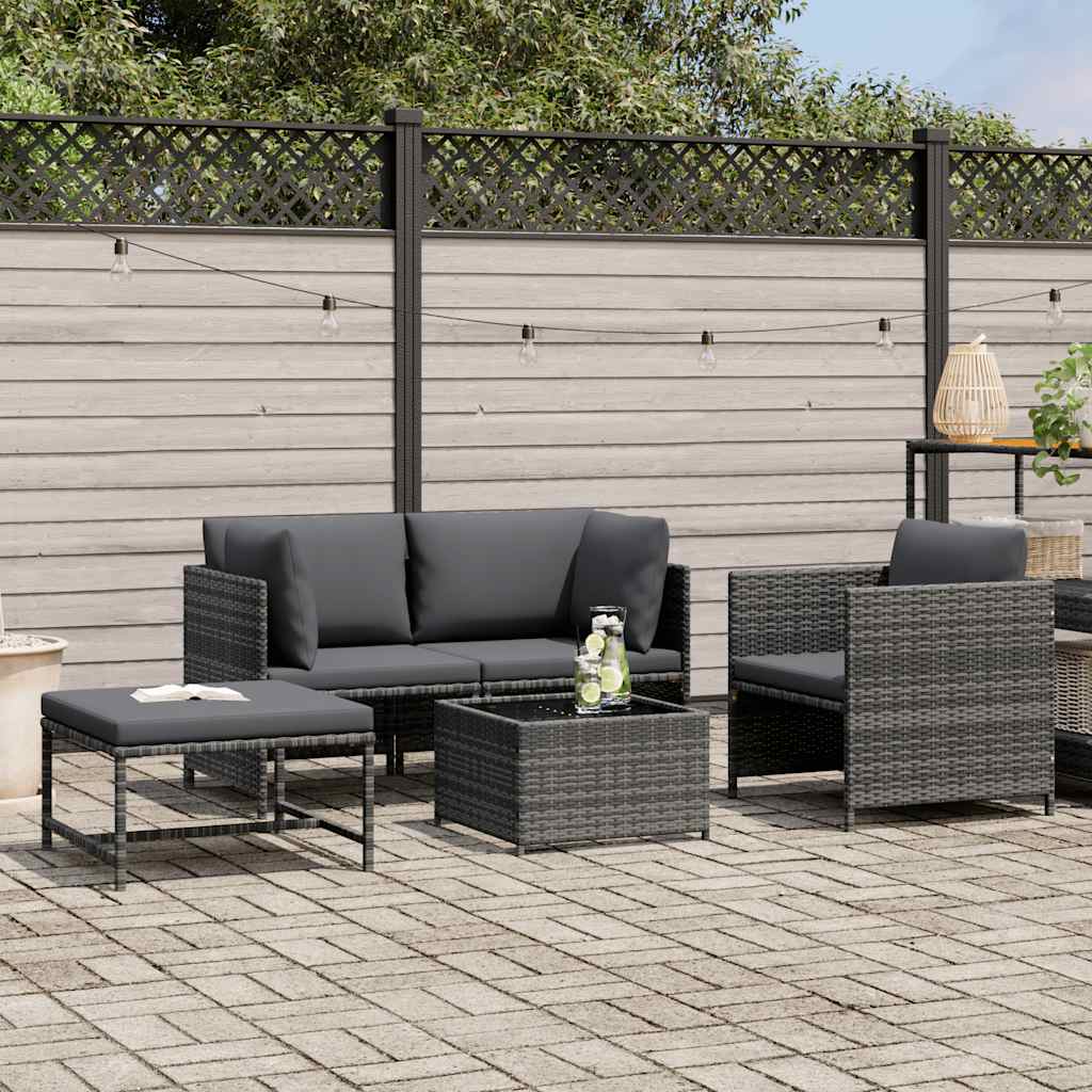 vidaXL 4-delige Loungeset met kussens poly rattan grijs