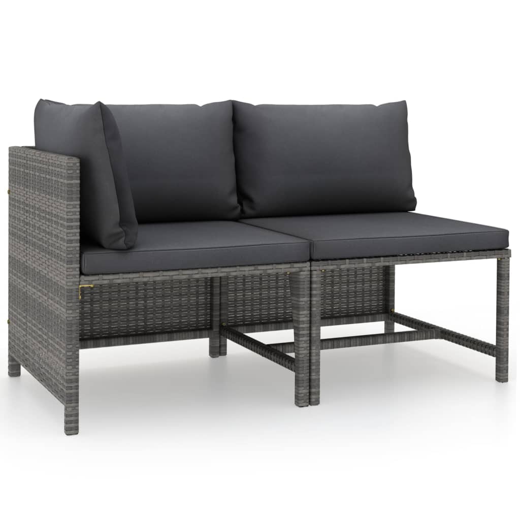Image of vidaXL 2 Piece Garden Sofa Set with Cushions Grey Poly Rattan