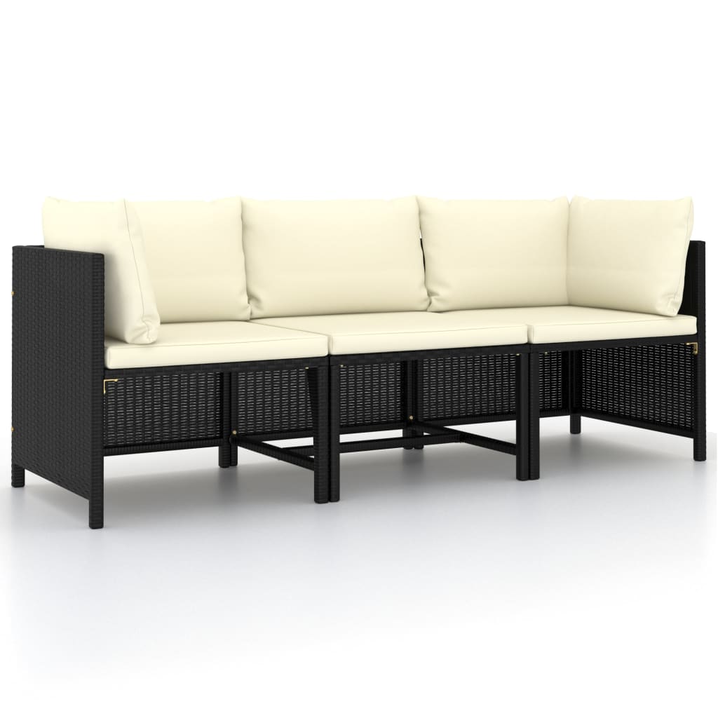 

vidaXL 3-Seater Patio Sofa with Cushions Black Poly Rattan