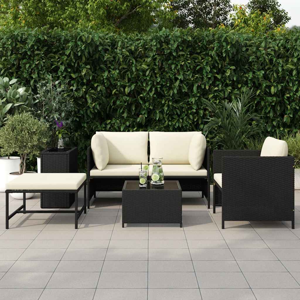 Thumbnail - vidaXL 4-tlg. Garten-Sofagarnitur mit Auflagen Schwarz Poly Rattan