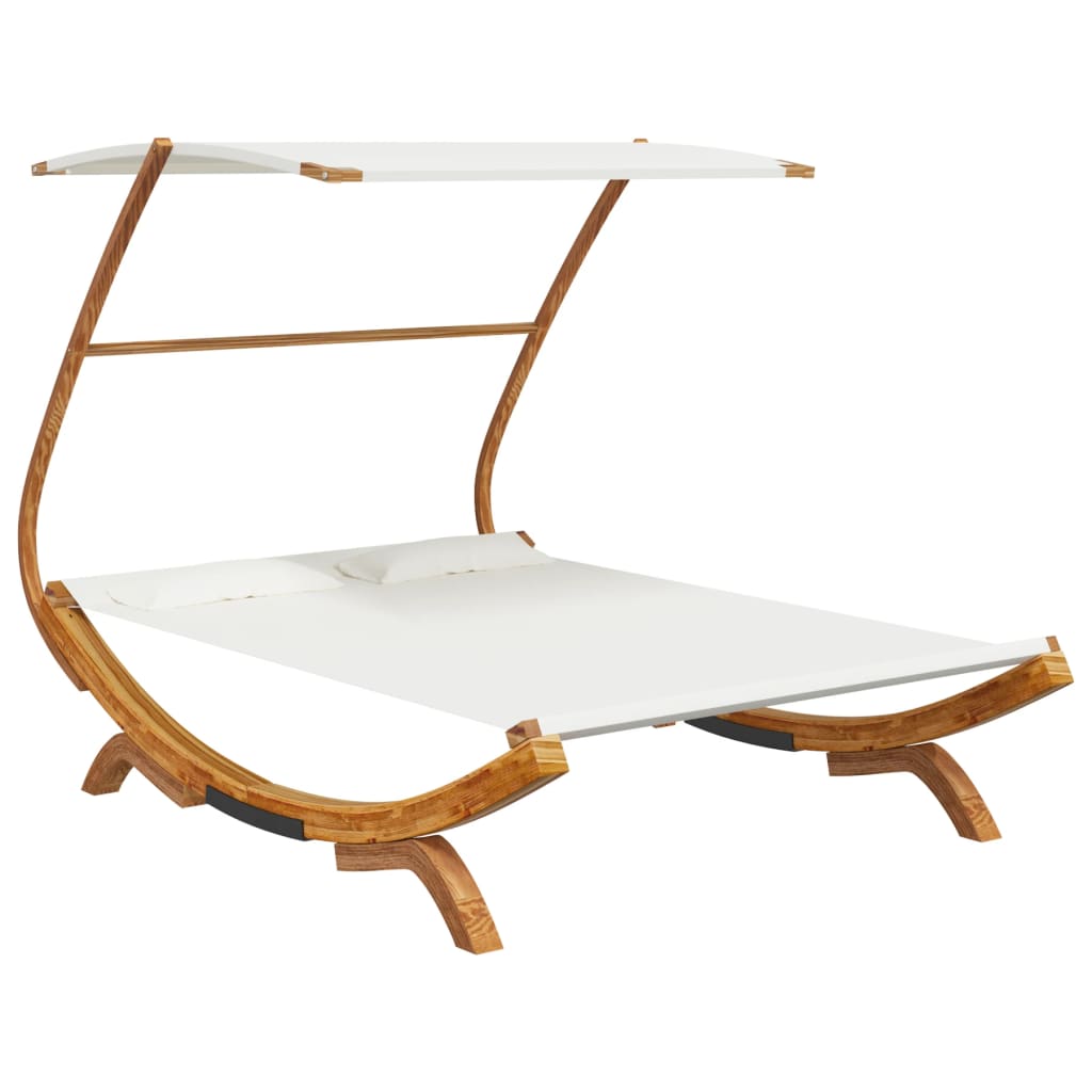 Image of vidaXL Outdoor Lounge Bed with Canopy 165x203x138 cm Solid Bent Wood Cream
