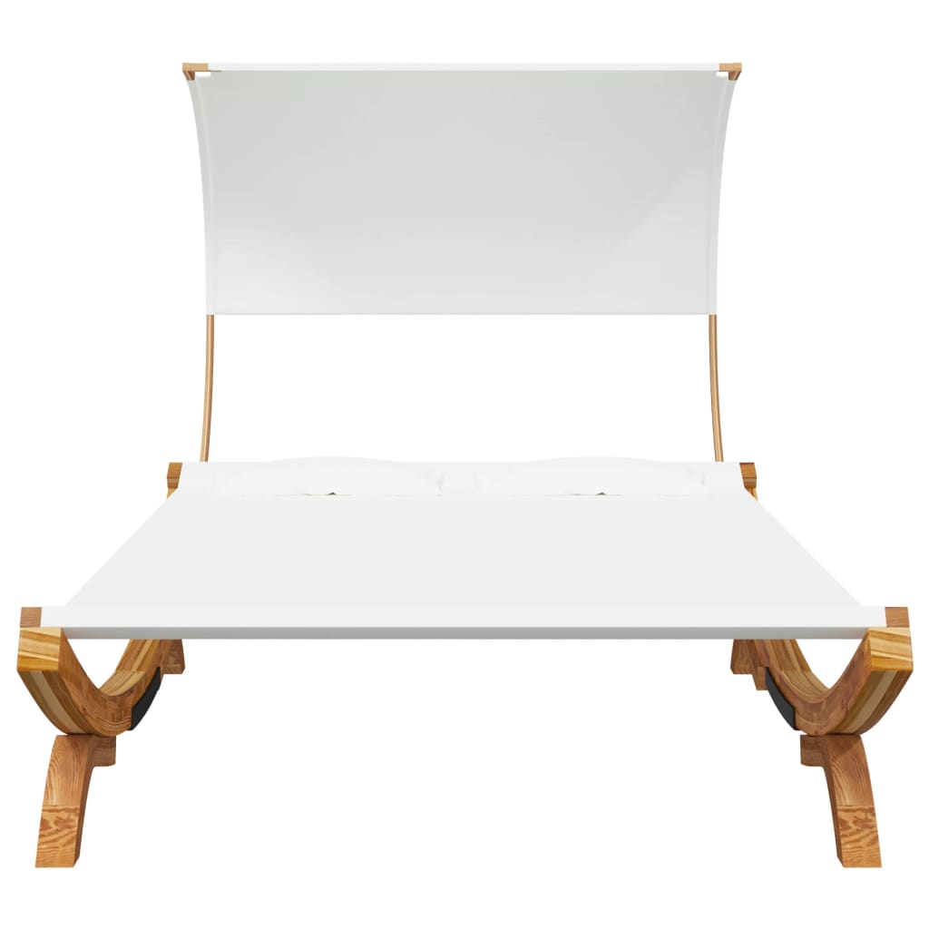 vidaXL Loungebed met luifel 165x203x126 cm massief gebogen hout crème afbeelding