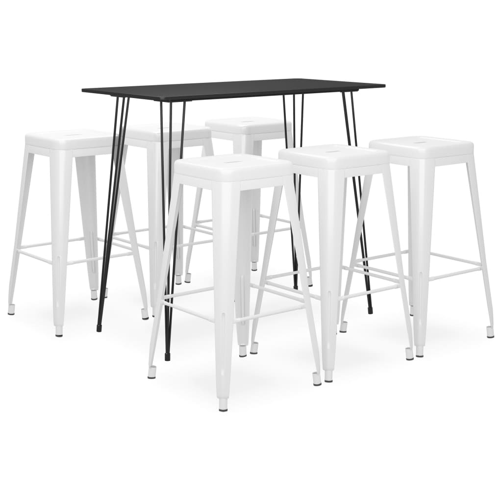 vidaXL Set mobilier de bar, 7 piese, negru și alb