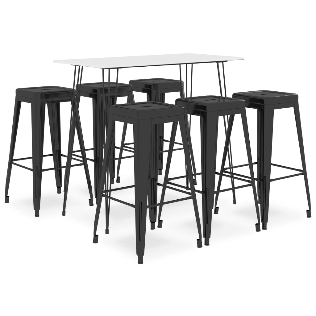 vidaXL Set mobilier de bar, 7 piese, alb și negru