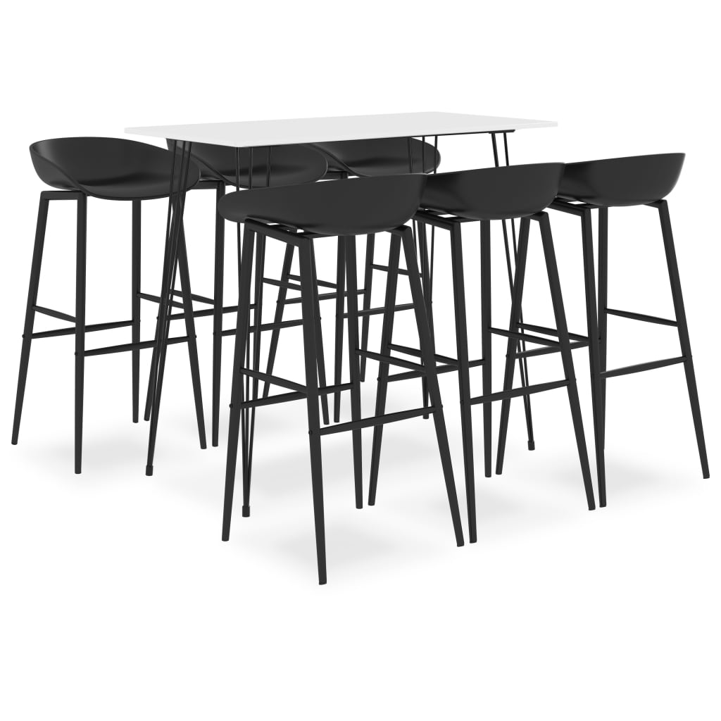 vidaXL Set mobilier de bar, 7 piese, alb și negru