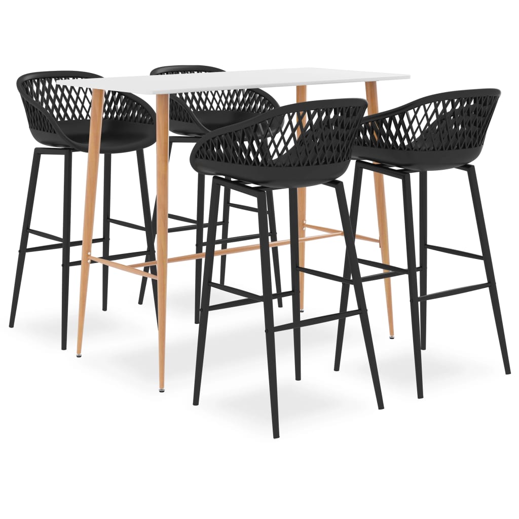 vidaXL Set mobilier de bar, 5 piese, alb și negru