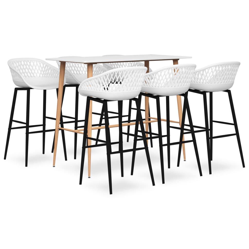 vidaXL Set mobilier de bar, 7 piese, alb