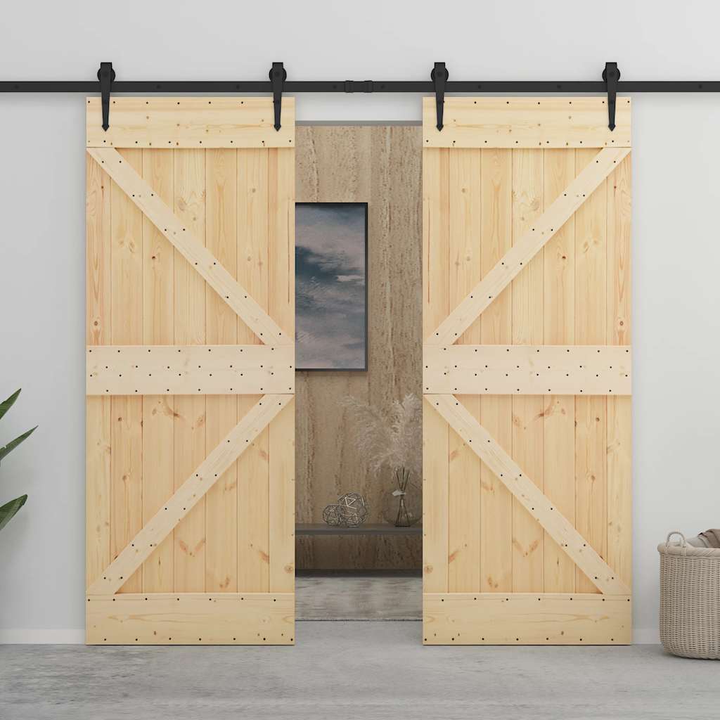 vidaXL Schuifdeur met beslag 80x210 cm massief grenenhout afbeelding