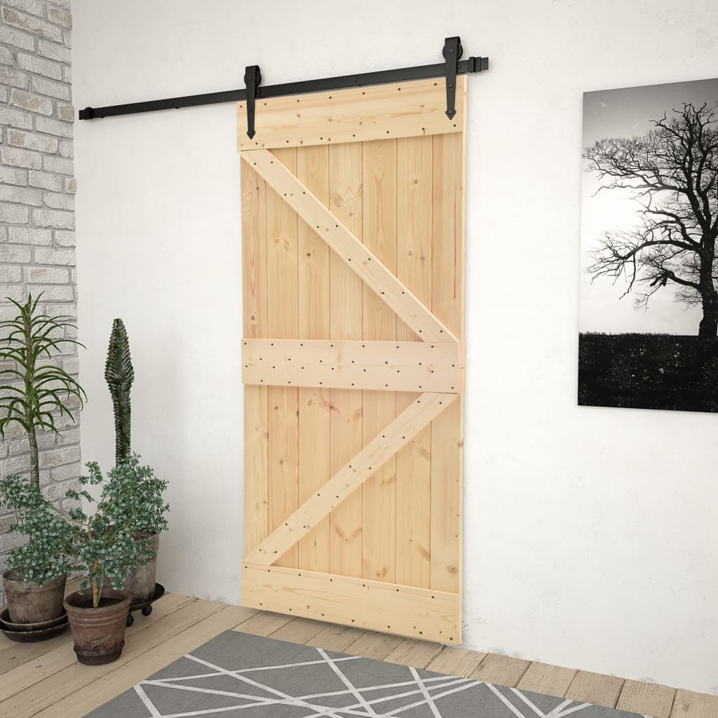 Porta Scorrevole con Set Hardware 80x210 cm in Legno di Pino