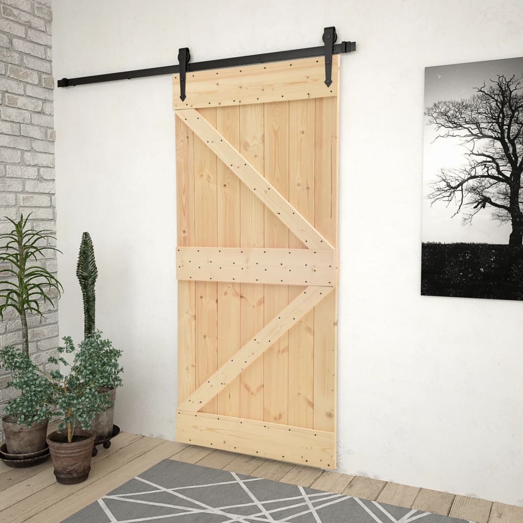 Porta Scorrevole con Set Hardware 100x210 cm in Legno di Pino