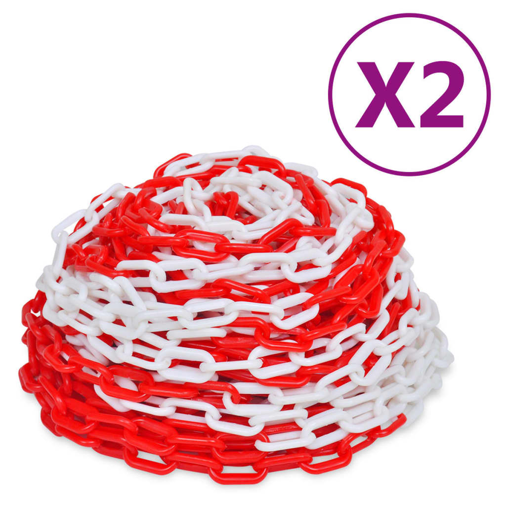 vidaXL Lanțuri de avertizare, 2 buc., roșu și alb, 30 m, plastic vidaXL