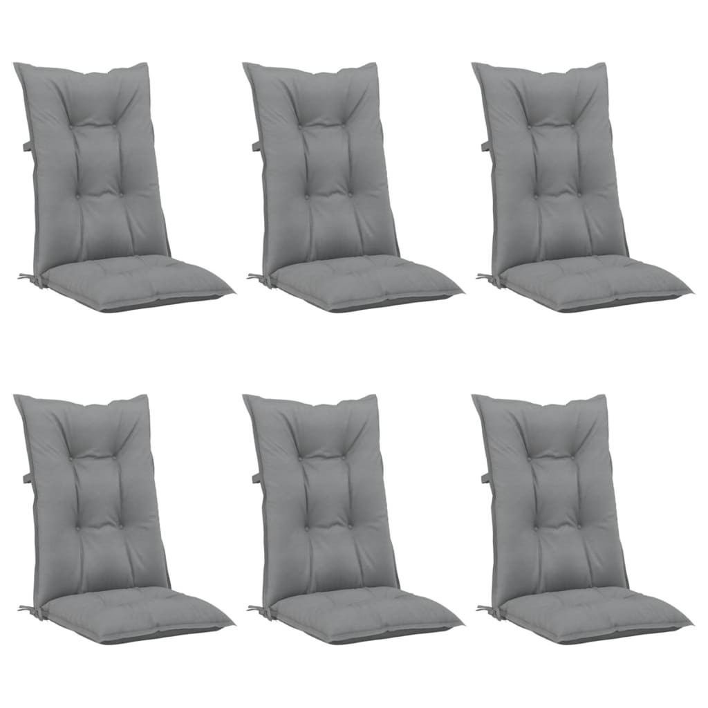 vidaXL Coussins de chaise de jardin à dossier haut lot de 6 gris tissu