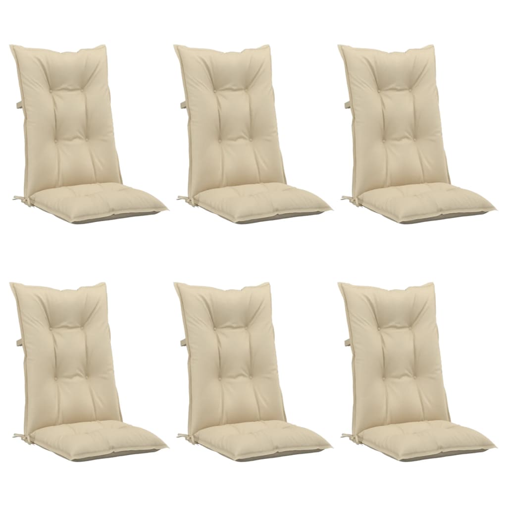 vidaXL Coussins de chaise de jardin dossier haut lot de 6 beige tissu