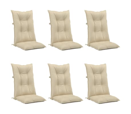 vidaXL Coussins de chaise de jardin dossier haut lot de 6 beige tissu