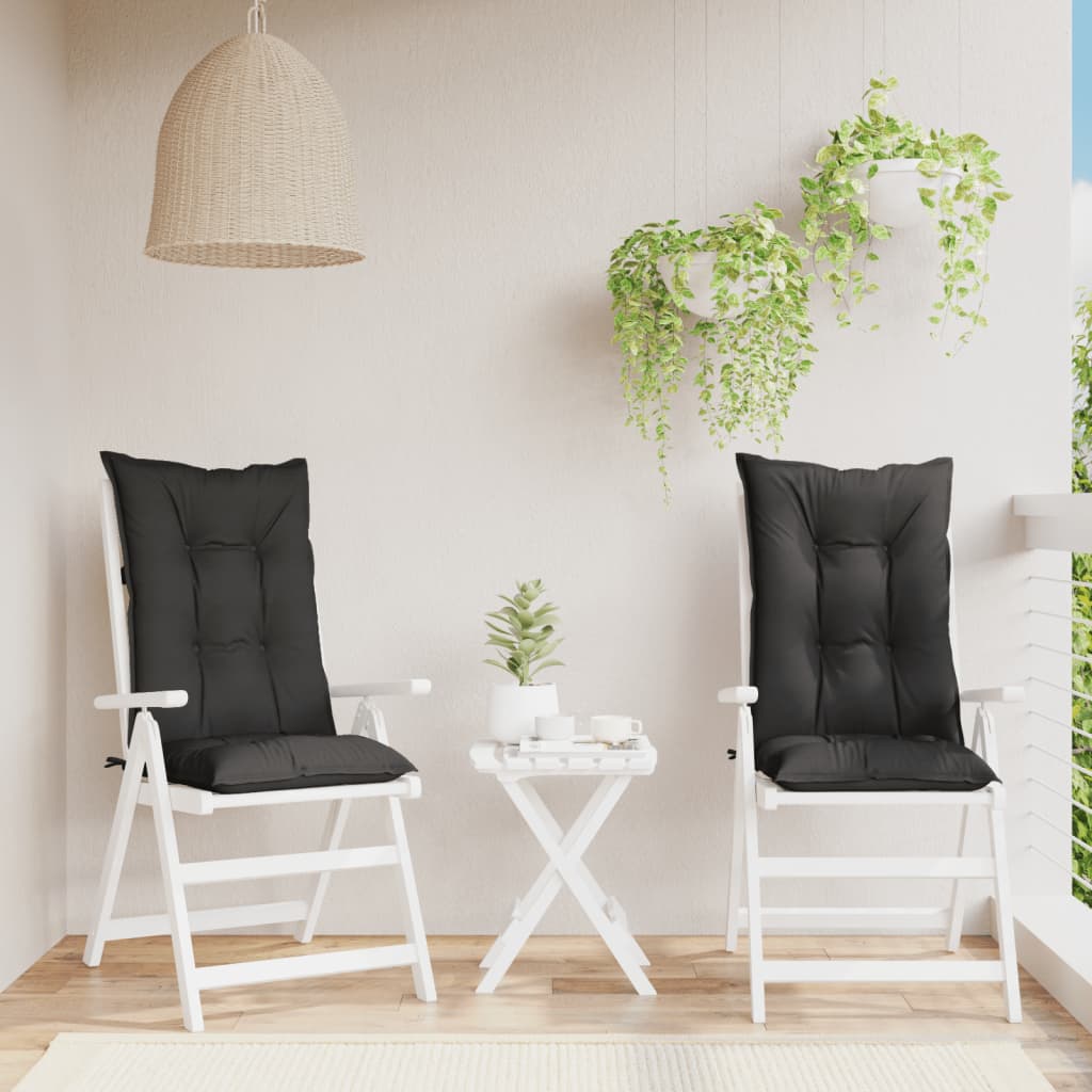 Coussins de chaise de jardin à dossier haut lot de 2 noir tissu