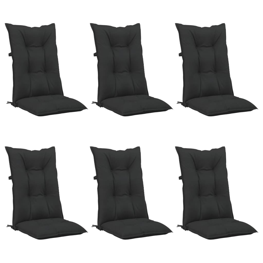 vidaXL dārza krēslu spilveni, 6 gab., melni, 120x50x7 cm, audums