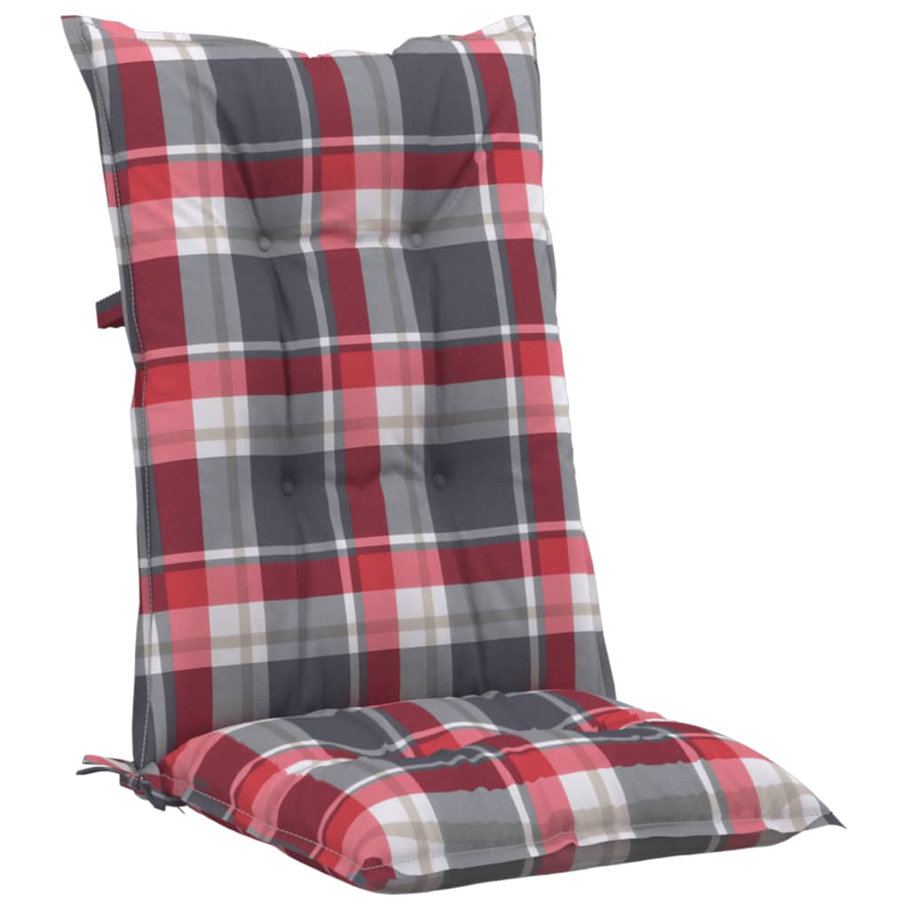 vidaXL Cojín silla jardín respaldo alto 2 uds cuadros rojo 120x50x7 cm