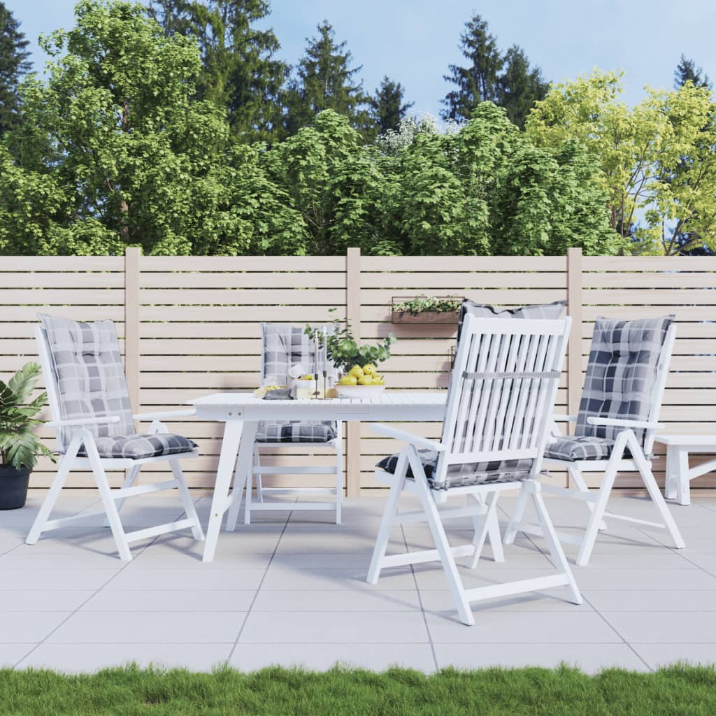 Coussins de chaise jardin à dossier haut lot de 4 carreaux gris