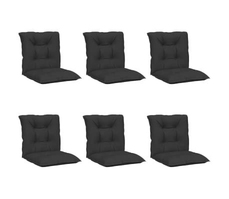 vidaXL Cojín silla jardín respaldo bajo 6 uds tela negro 100x50x7 cm