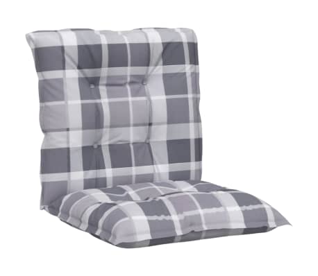 vidaXL Cojín silla de jardín respaldo bajo 4 uds tela a cuadros gris