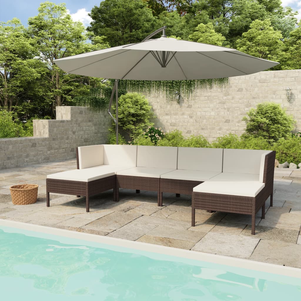 vidaXL Set mobilier de grădină cu perne, 6 piese, maro, poliratan vidaXL imagine model 2022