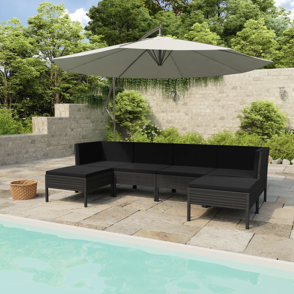 vidaXL 6 Piece Garden Lounge Set with Cushions Poly Rattan Black