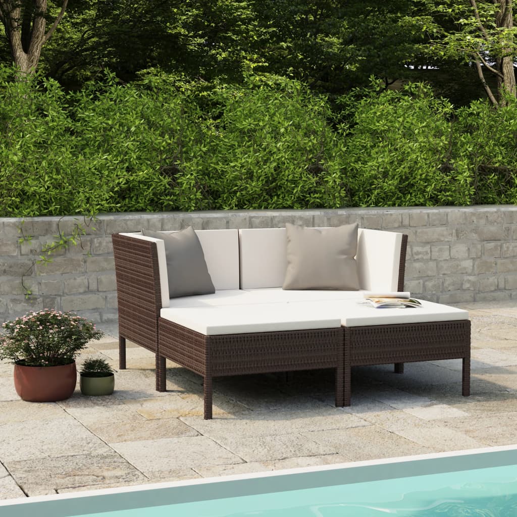 vidaXL 4-tlg. Garten-Lounge-Set mit Auflagen Poly Rattan Braun