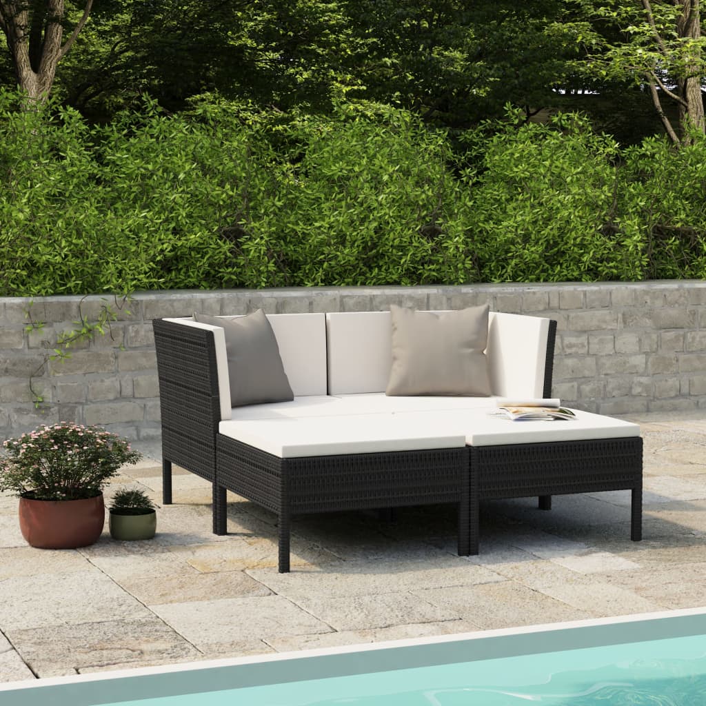 vidaXL 4-tlg. Garten-Lounge-Set mit Auflagen Poly Rattan Schwarz