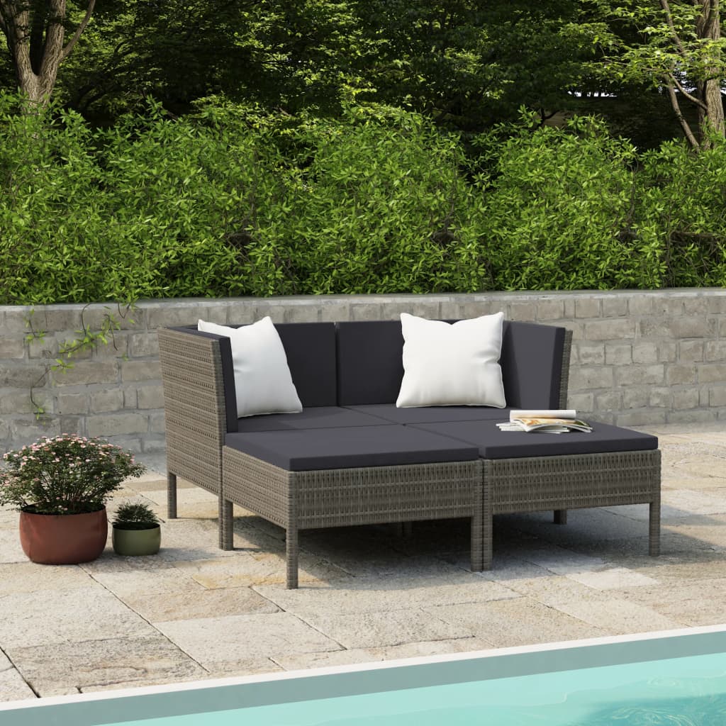 vidaXL 4-tlg. Garten-Lounge-Set mit Auflagen Poly Rattan Grau