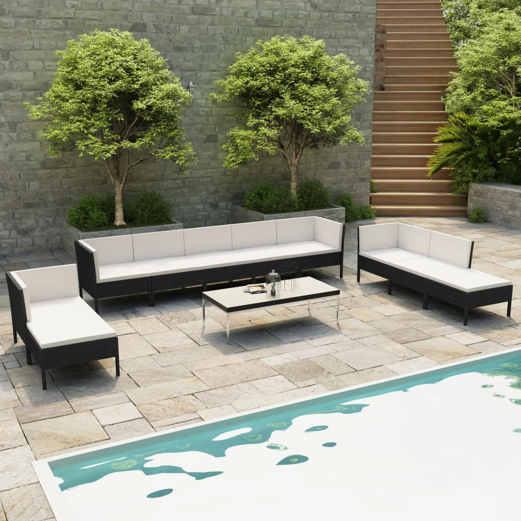 vidaXL 10-tlg. Garten-Lounge-Set mit Auflagen Poly Rattan Schwarz