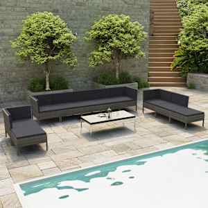 Vrtna sedežna garnitura z blazinami 10-delna poli ratan siva