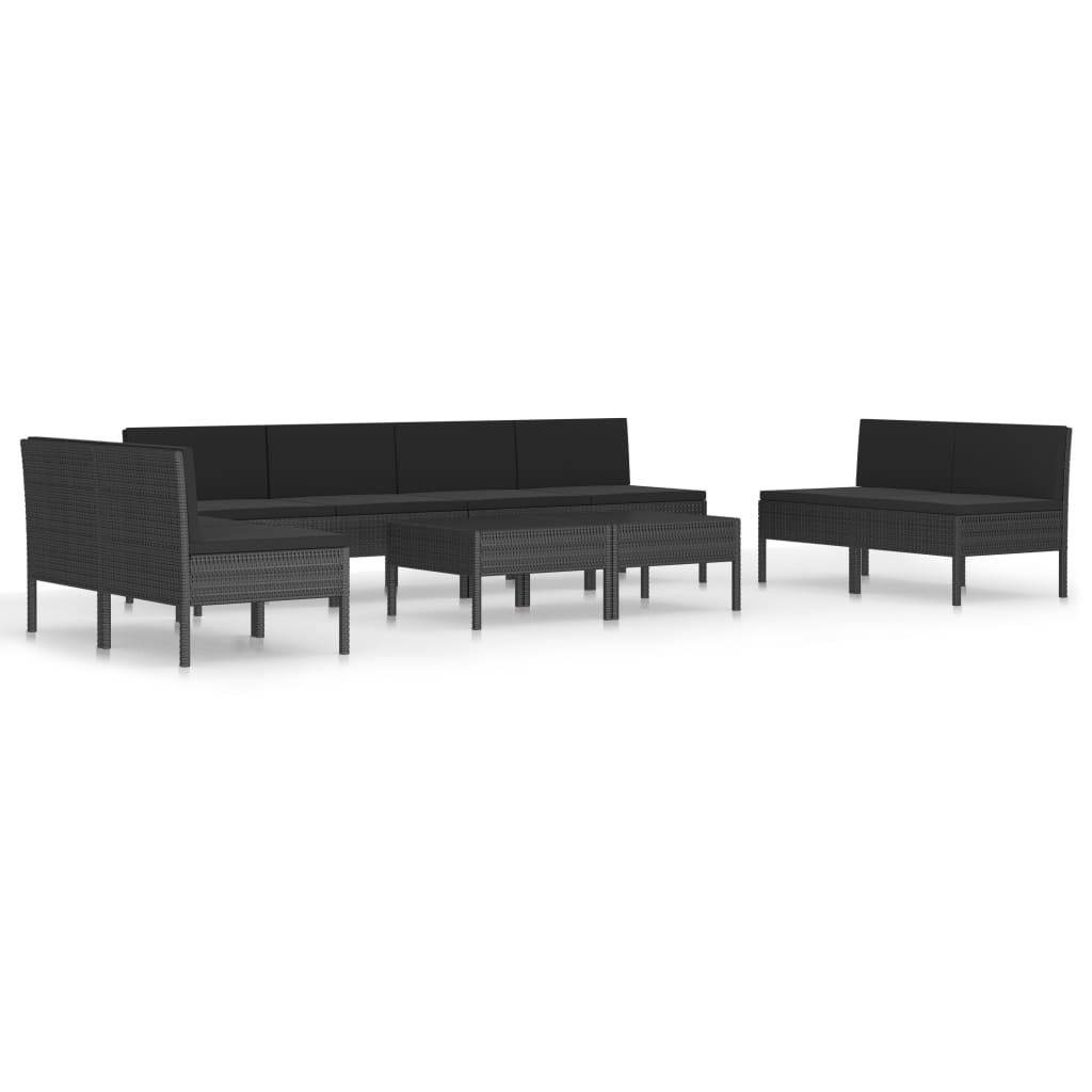 Set mobilier de grădină cu perne, 10 piese, negru, poliratan