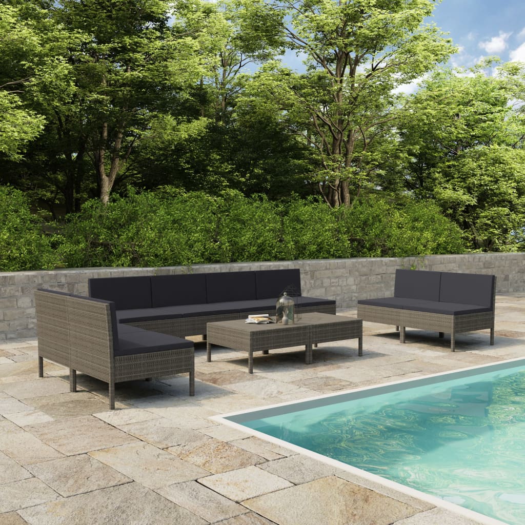 vida XL 10-tlg. Garten-Lounge-Set mit Auflagen Poly Rattan Grau